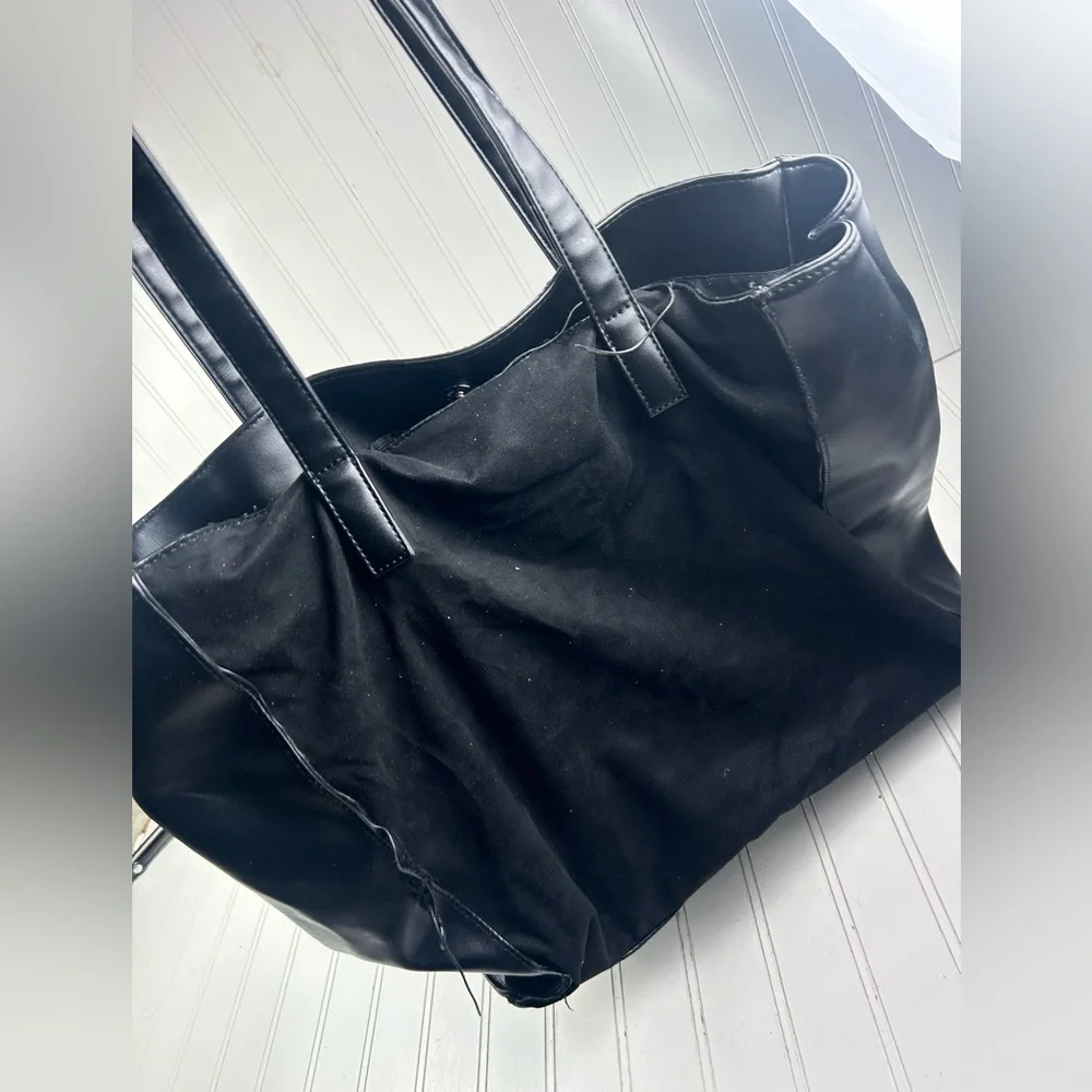 GUESS Y2K Black Suede Large Tote Bag Purse Bundle Wallet Sunglasses Case 3Pc - Picture 6 of 13